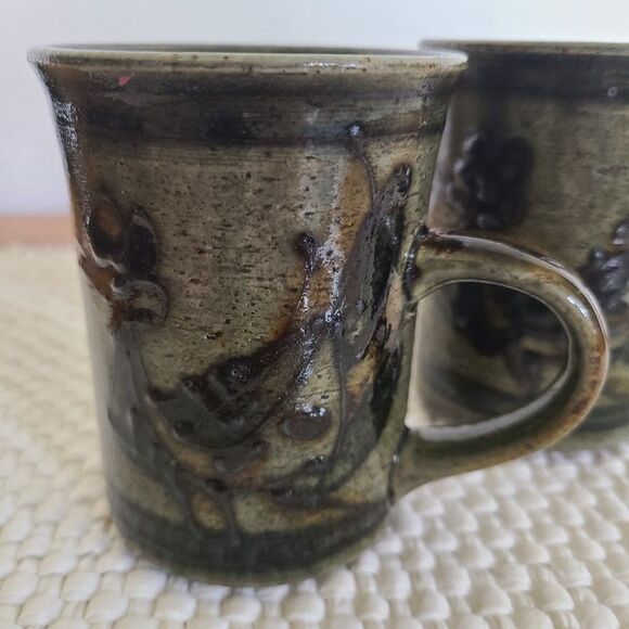 Vintage Handmade Brown Stoneware Glazed Pottery Coffee Mugs Tea Cups Eclectic - Picture 3 of 16